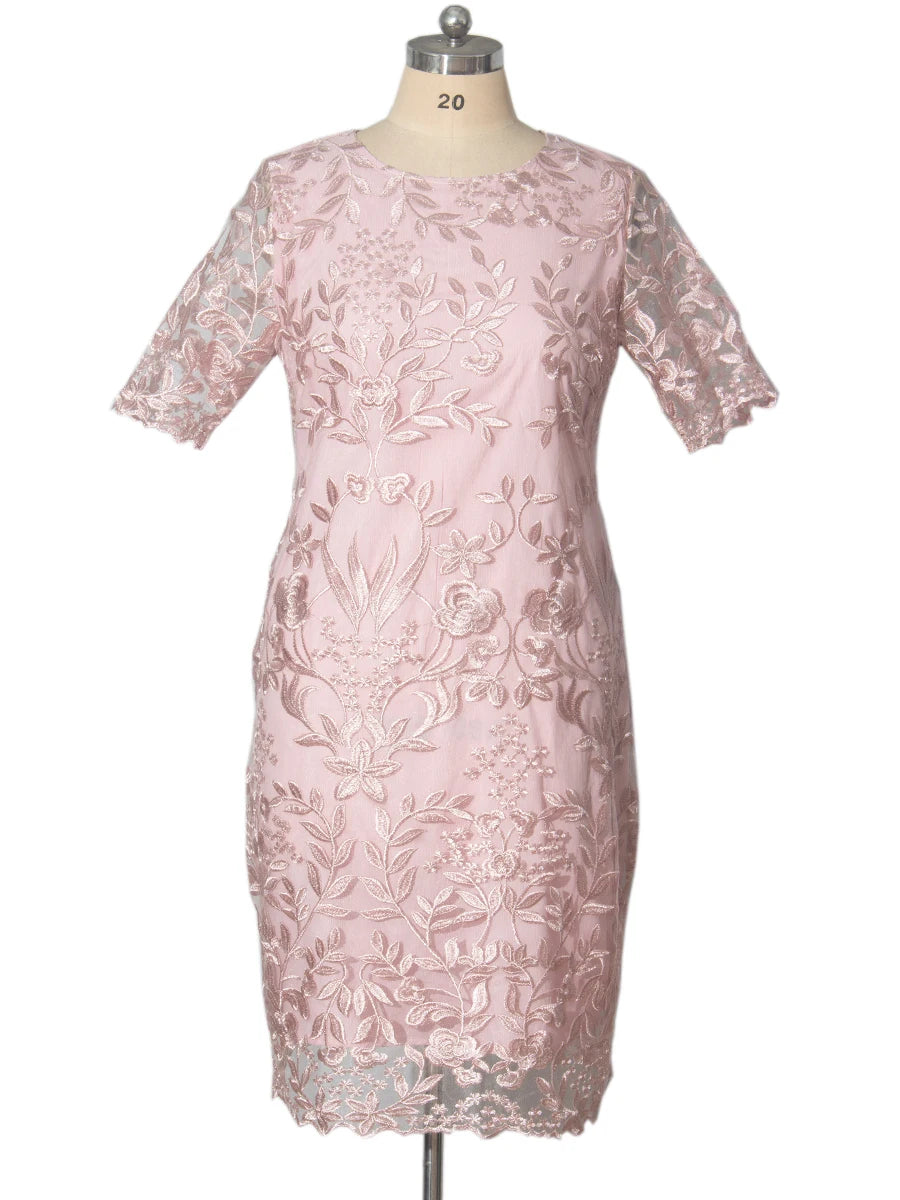 Blush Floral Embroidered Midi Dress