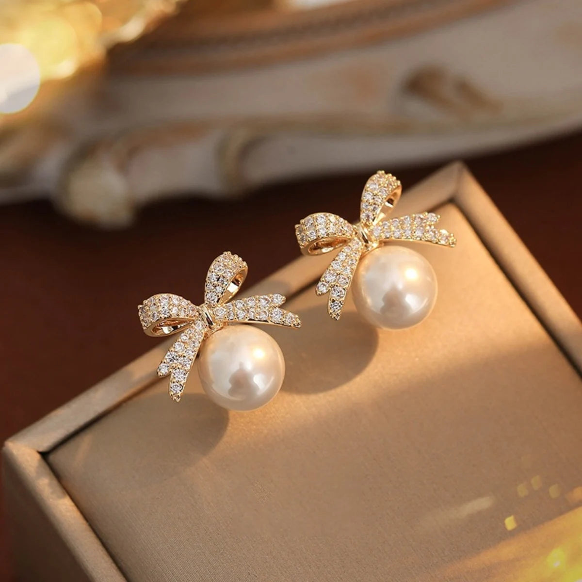 Crystal Wave Pearl Drop Earrings