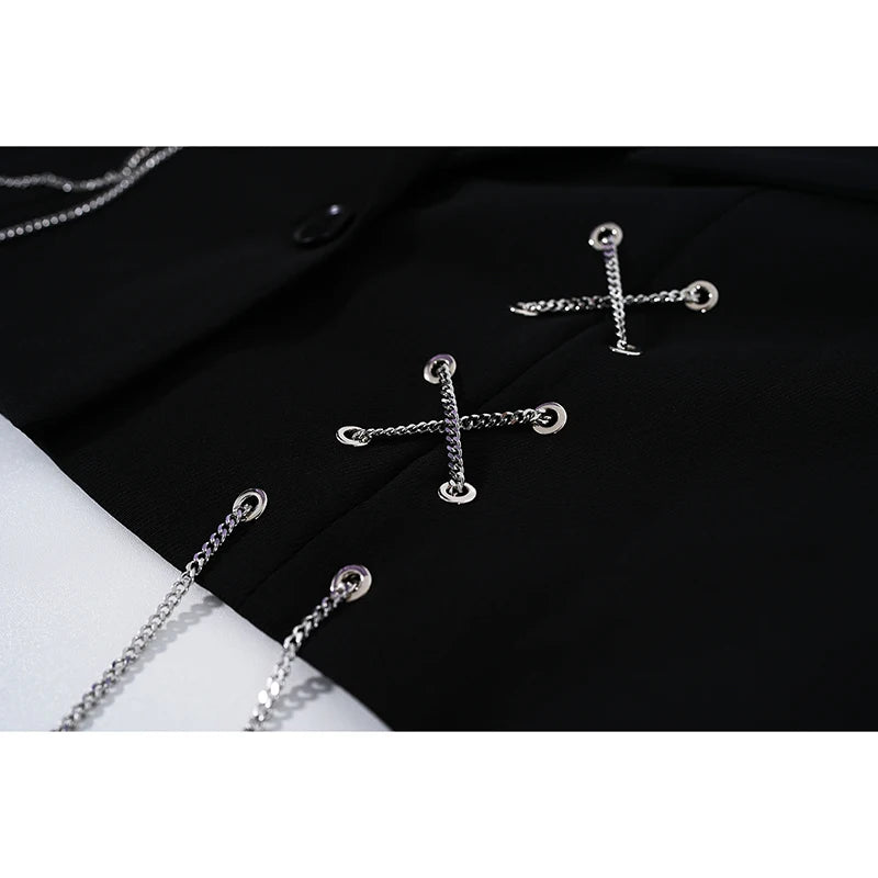 Cropped Black Blazer with Chain & Metal Detailing