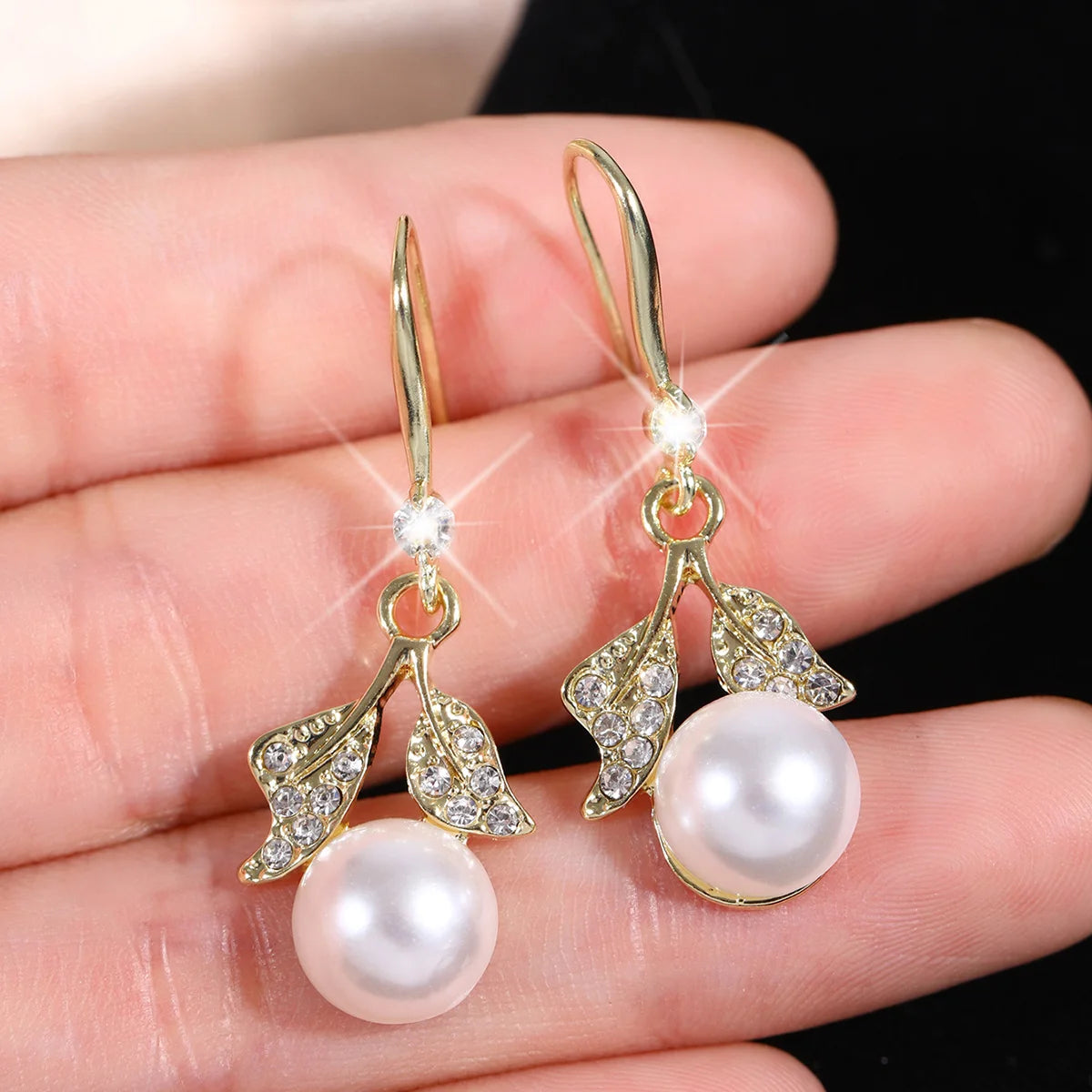 Crystal Wave Pearl Drop Earrings