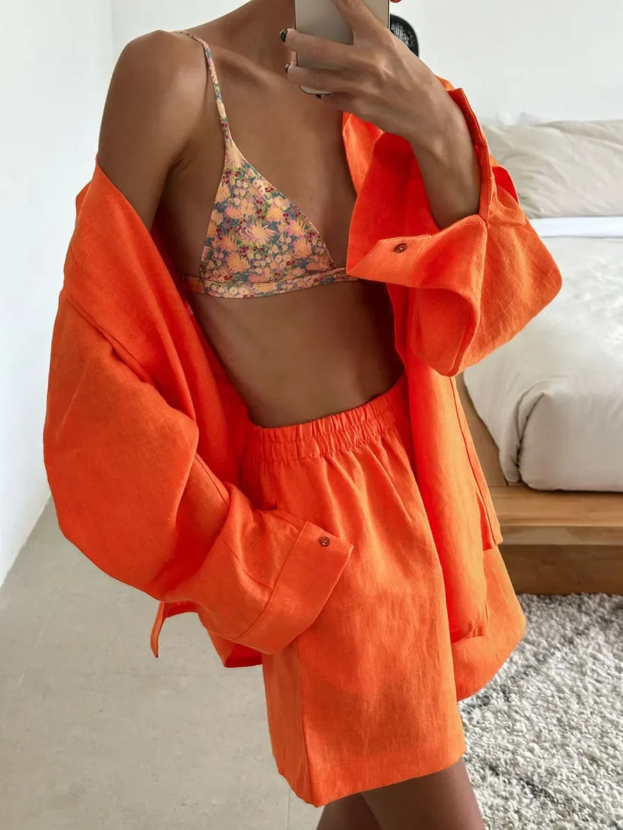 Pink Cotton Shirt & Shorts Set