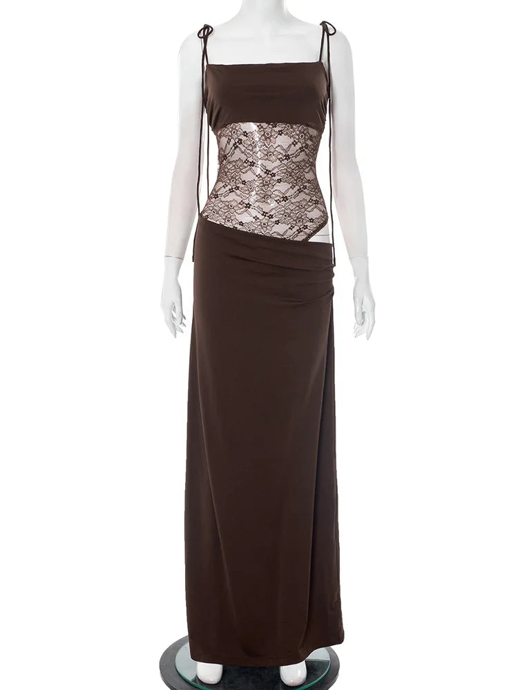 Burgundy Lace Cut-Out Maxi Dress
