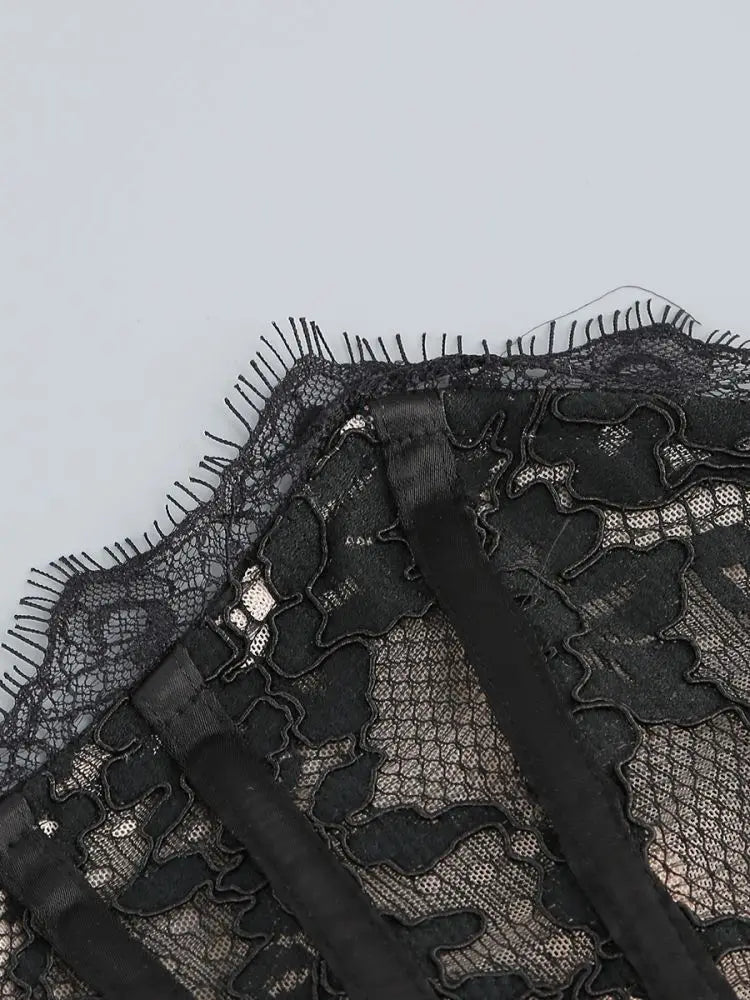 Black Strapless Lace Corset Mini Dress