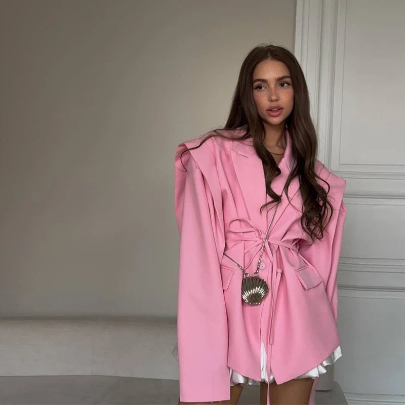Structured Off-White Blazer Dress with Shoulder Pads