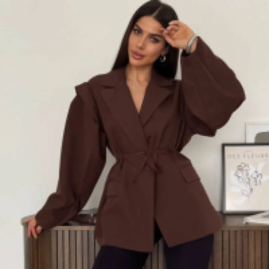 Elegant Yellow Tie-Waist Blazer – Oversized Statement Jacket