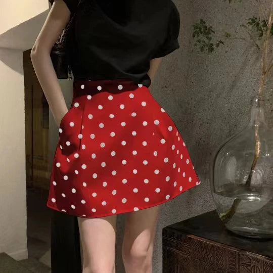 Retro Fluffy  Skirt High Waist Polka Dot White f-length Umbrella Skirt for plus Size Women Spring Summer Autumn