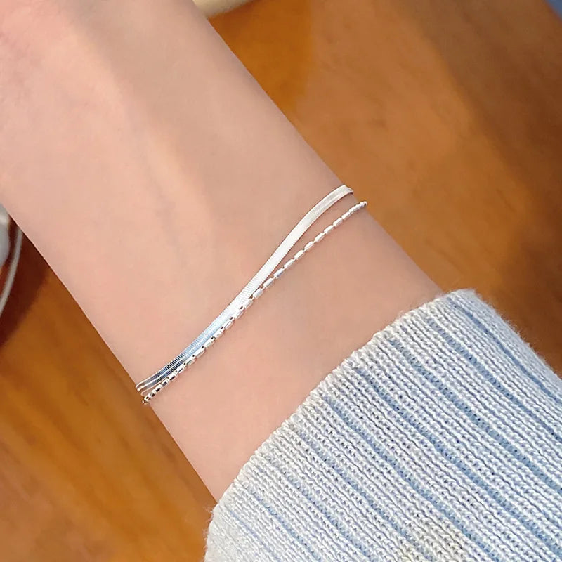 Geometric Silver Bead Bracelet