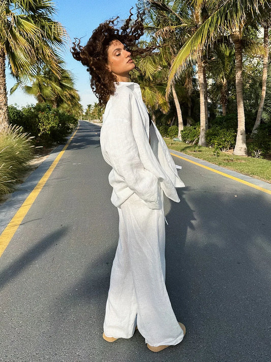 White Linen Wide-Leg Set