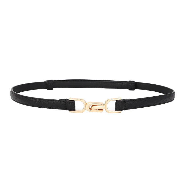 Slim Leather Waist Belt with Gold Buckle