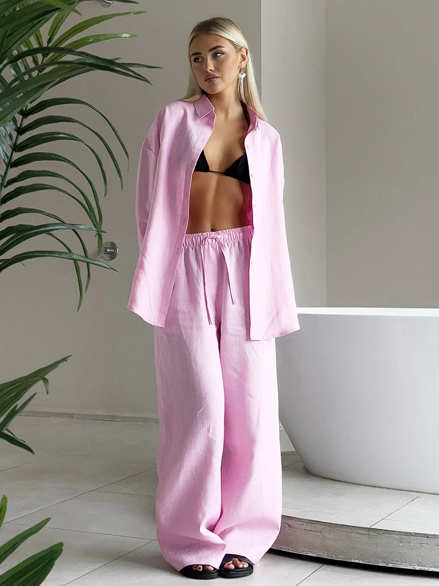 White Linen Wide-Leg Set