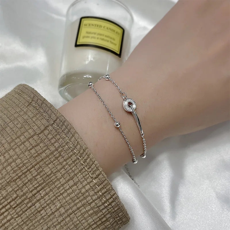 Geometric Silver Bead Bracelet