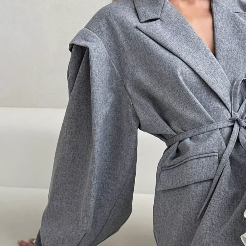 Elegant Yellow Tie-Waist Blazer – Oversized Statement Jacket