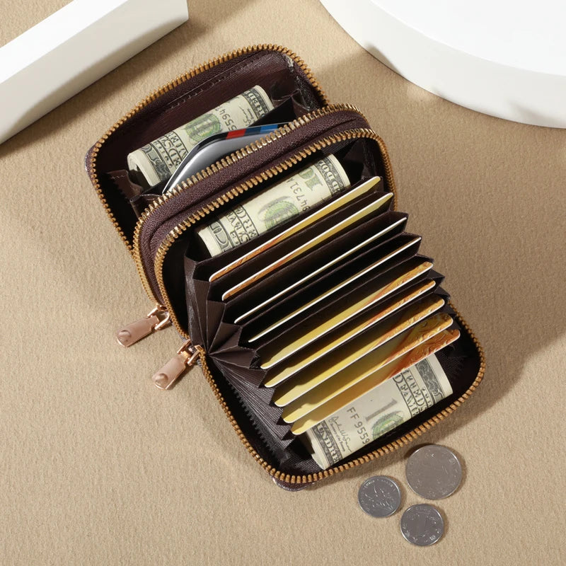Compact Double-Zip Card Holder Wallet