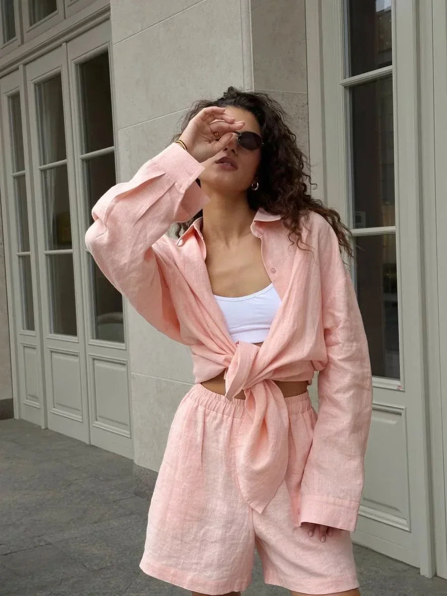 Pink Cotton Shirt & Shorts Set