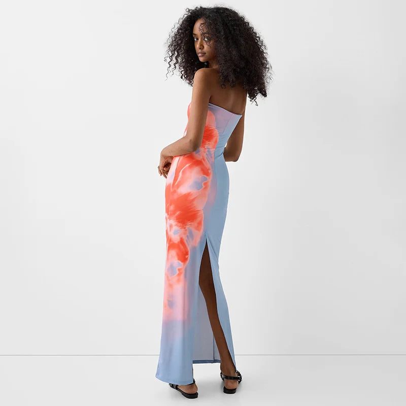 Strapless Printed Maxi Dress