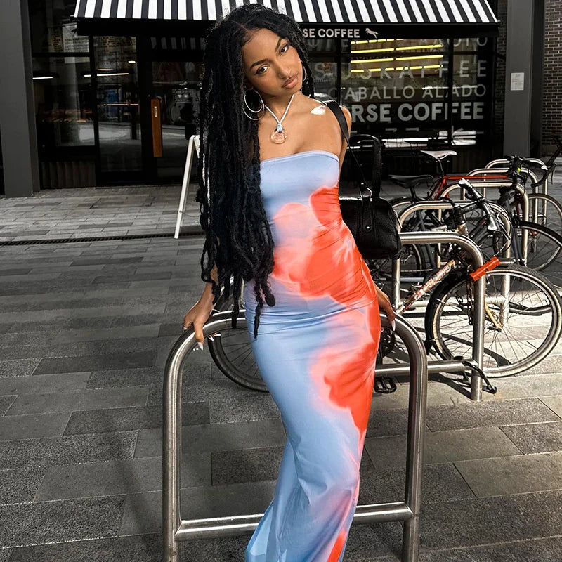 Strapless Printed Maxi Dress