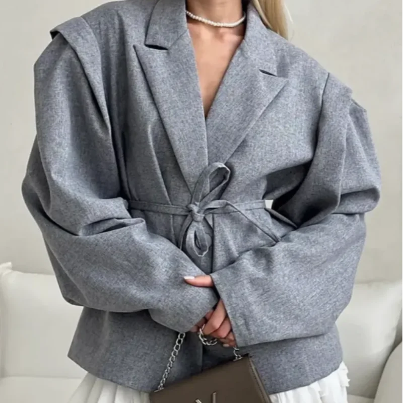 Structured Off-White Blazer Dress with Shoulder Pads