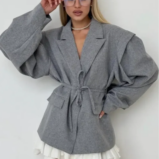 Elegant Yellow Tie-Waist Blazer – Oversized Statement Jacket