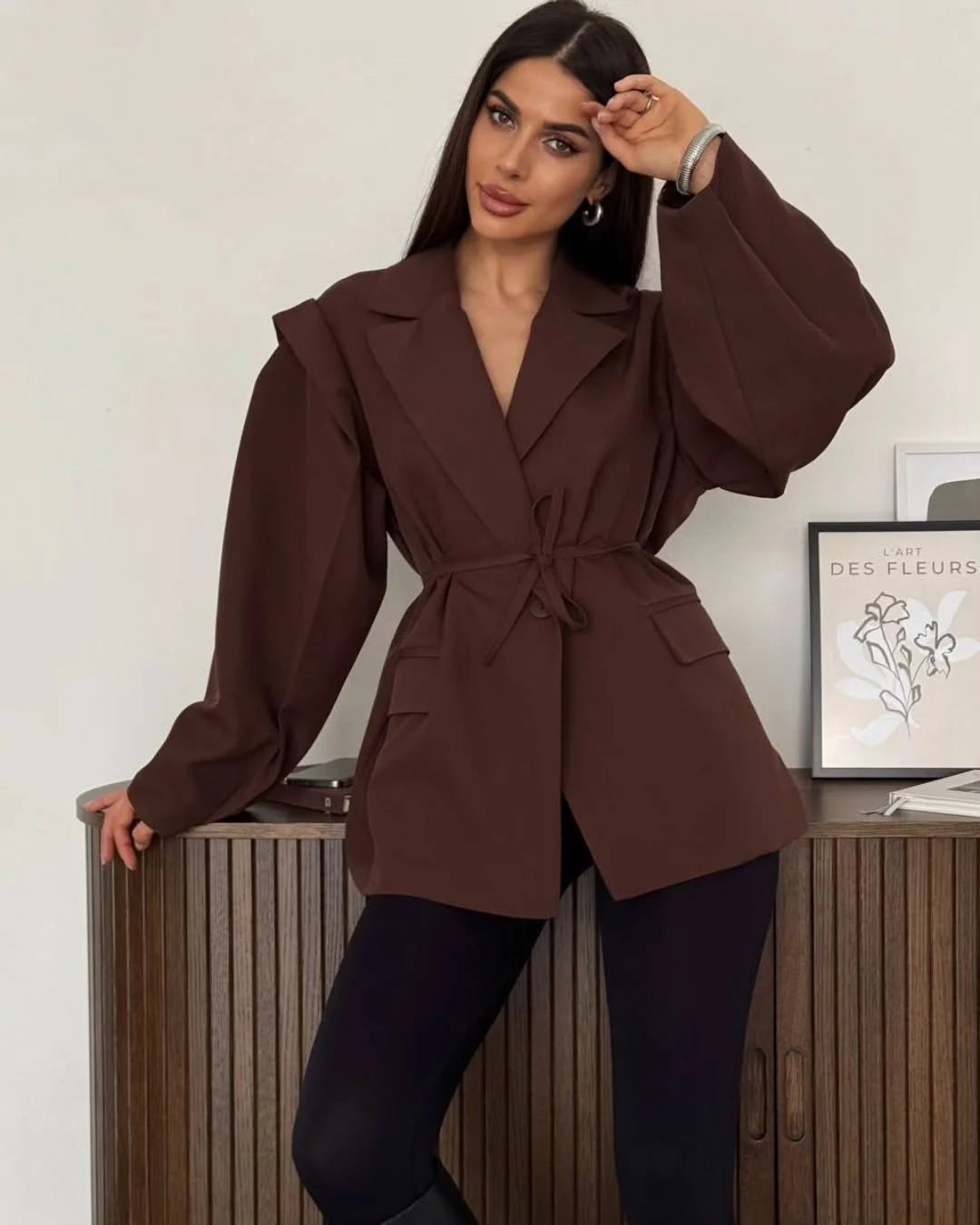 Structured Off-White Blazer Dress with Shoulder Pads