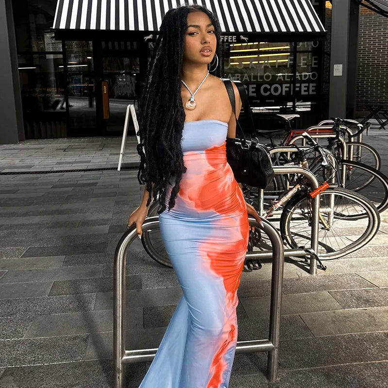 Strapless Printed Maxi Dress