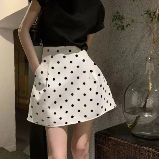 Retro Fluffy  Skirt High Waist Polka Dot White f-length Umbrella Skirt for plus Size Women Spring Summer Autumn