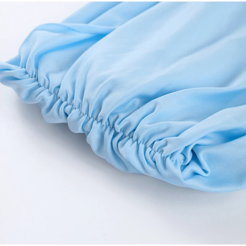 Elegant Light Blue Draped Evening Gown – Pleated Shawl Detail, Slim Fit Maxi Dress