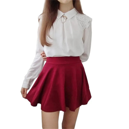High-Waist Pleated Mini Skirt – Flared A-Line in Deep Red