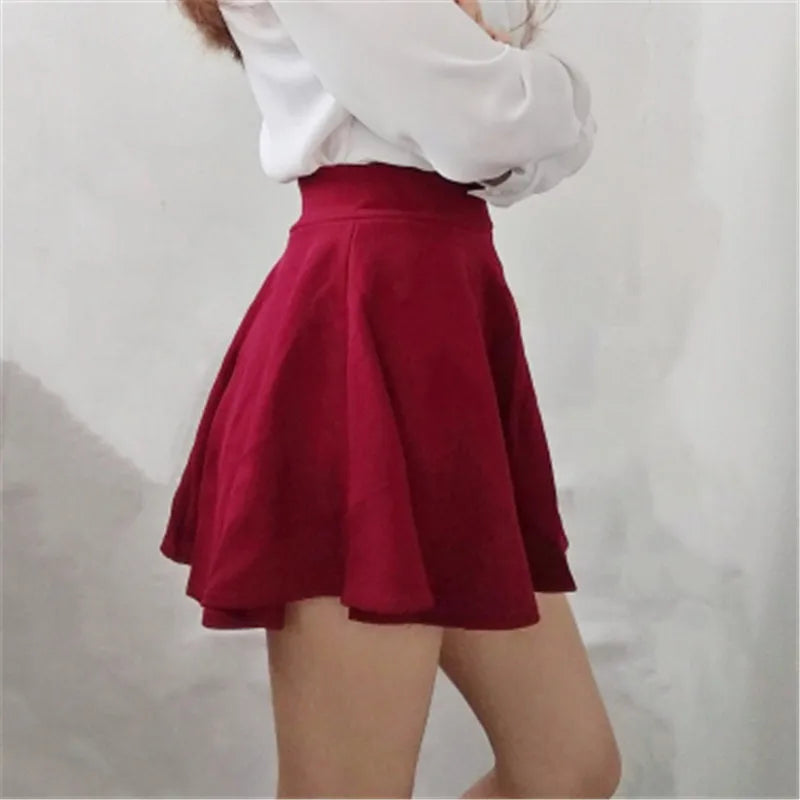 High-Waist Pleated Mini Skirt – Flared A-Line in Deep Red