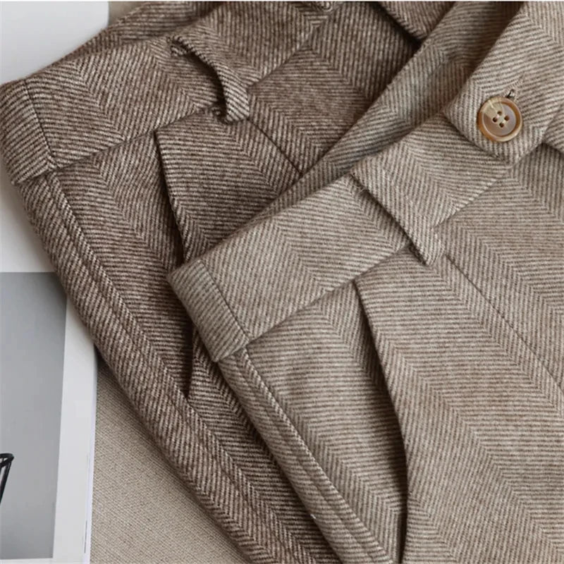 Wool Blend High-Waist Slim Trousers