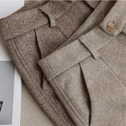 Wool Blend High-Waist Slim Trousers