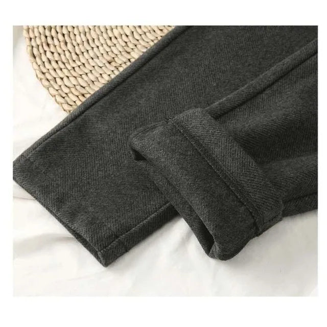 Wool Blend High-Waist Slim Trousers