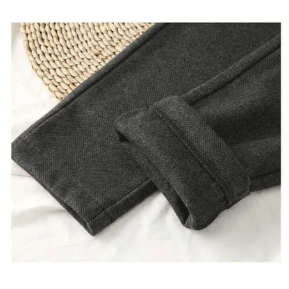 Wool Blend High-Waist Slim Trousers
