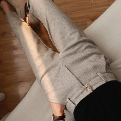 Wool Blend High-Waist Slim Trousers