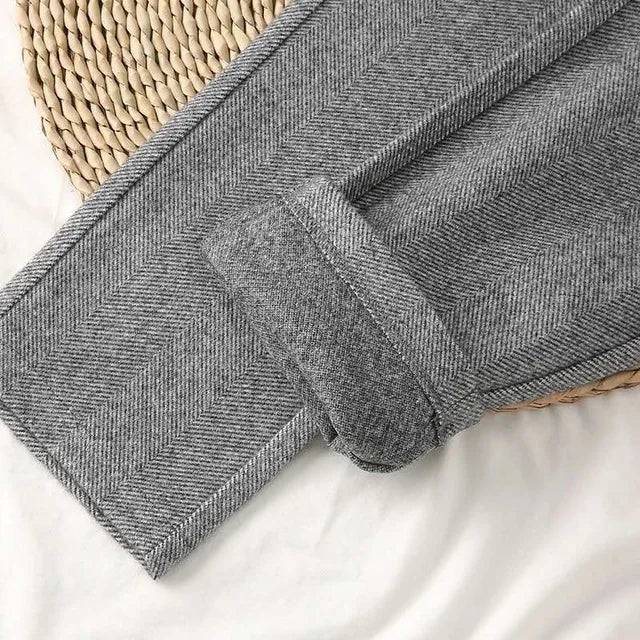 Wool Blend High-Waist Slim Trousers
