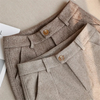 Wool Blend High-Waist Slim Trousers