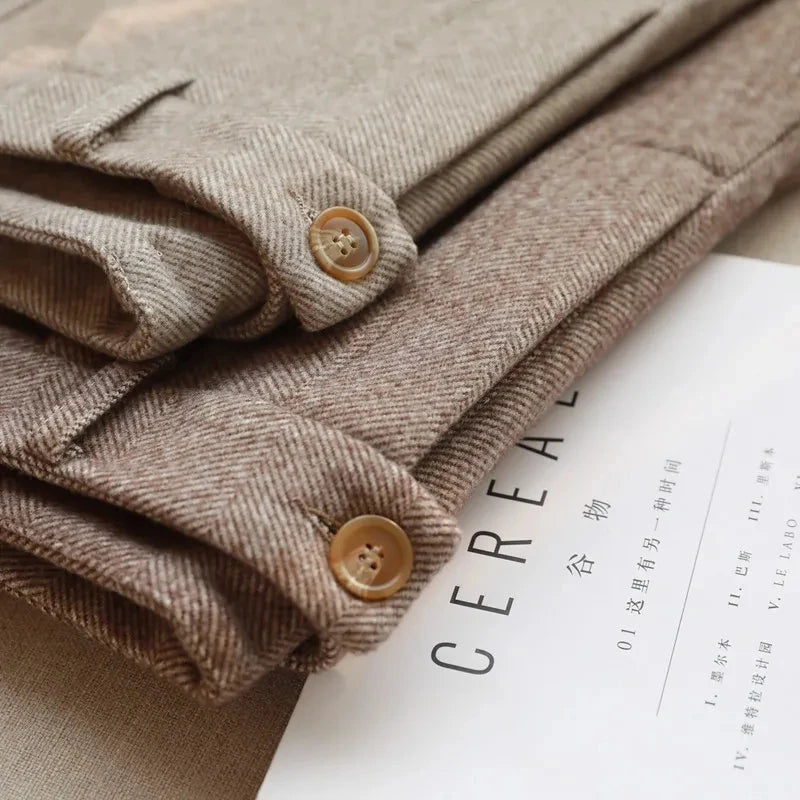 Wool Blend High-Waist Slim Trousers