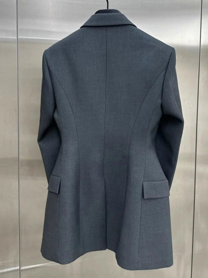 Tailored Grey Waist-Cinching Blazer