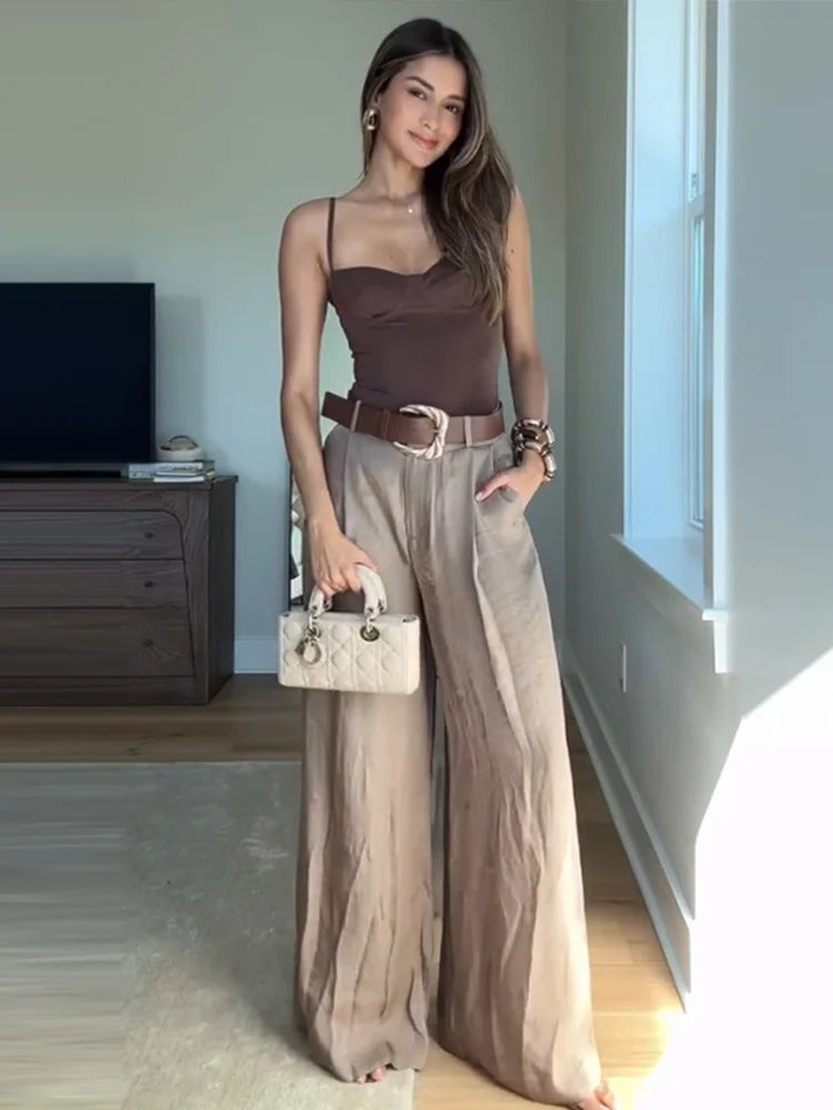 Elegant Wide-Leg Trousers with Fitted Bodysuit