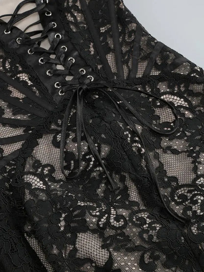 Black Strapless Lace Corset Mini Dress