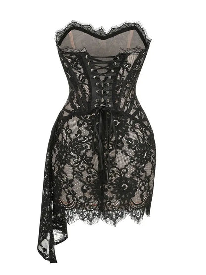 Black Strapless Lace Corset Mini Dress