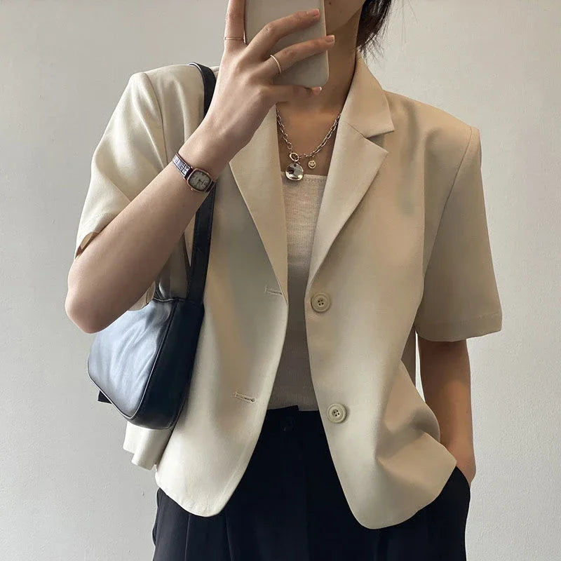 Women’s Short Sleeve Blazer – Elegant Single-Breasted Jacket