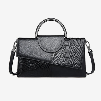 Black Textured Handbag with Metal Handle