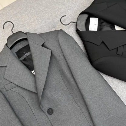 Tailored Grey Waist-Cinching Blazer