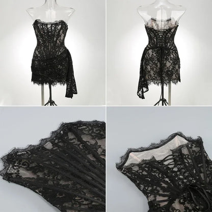 Black Strapless Lace Corset Mini Dress