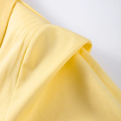 Elegant Yellow Tie-Waist Blazer – Oversized Statement Jacket
