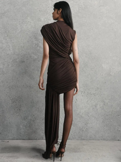 Draped Ruched Asymmetric Mini Dress