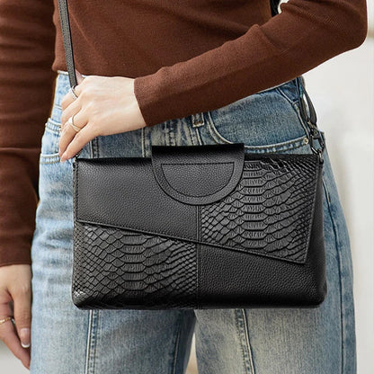 Black Textured Handbag with Metal Handle