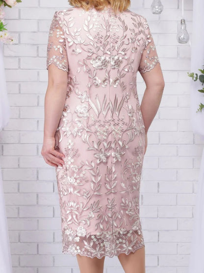 Blush Floral Embroidered Midi Dress