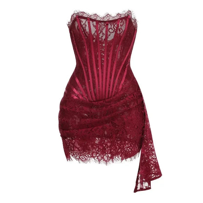 Black Strapless Lace Corset Mini Dress