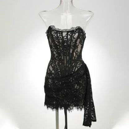 Black Strapless Lace Corset Mini Dress